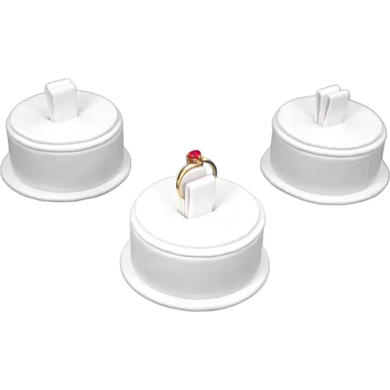 3 White Leather Ring Stands Jewelry Showcase Display {1}