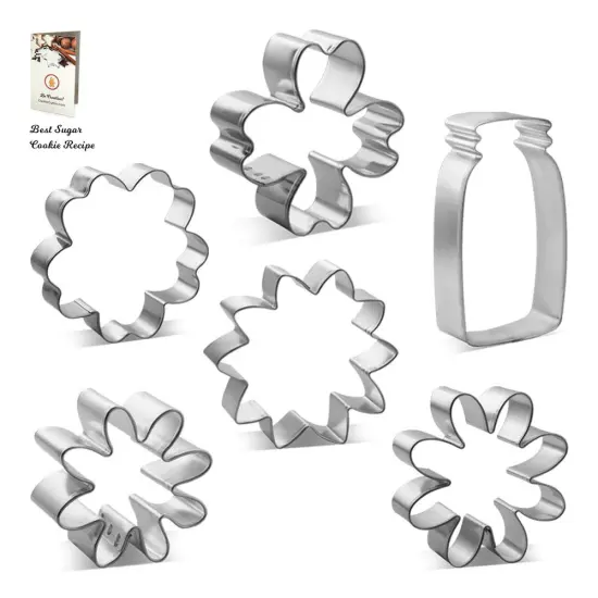 CookieCutter.com Mothers Day Flowers 6 Piece Cookie Cutters Set, Sunflower, Mason Jar, Hibiscus, Daisy, Tin Plate Steel, USA {3}