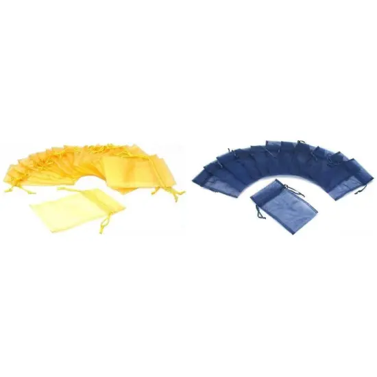 Yellow & Navy Blue Organza Drawstring Pouches Jewelry Gift Bags Kit {#} Pcs {1}