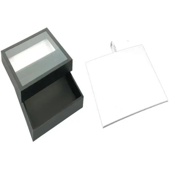 Black Square Display Case (Glass-top Removable Lid) w/ White Leather Pad Insert {1}