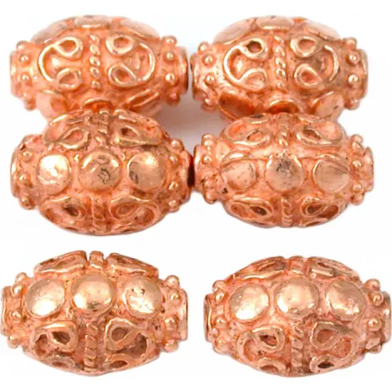 17g Bali Oval Barrel Beads Copper Plated 13mm Approx 6 {1}