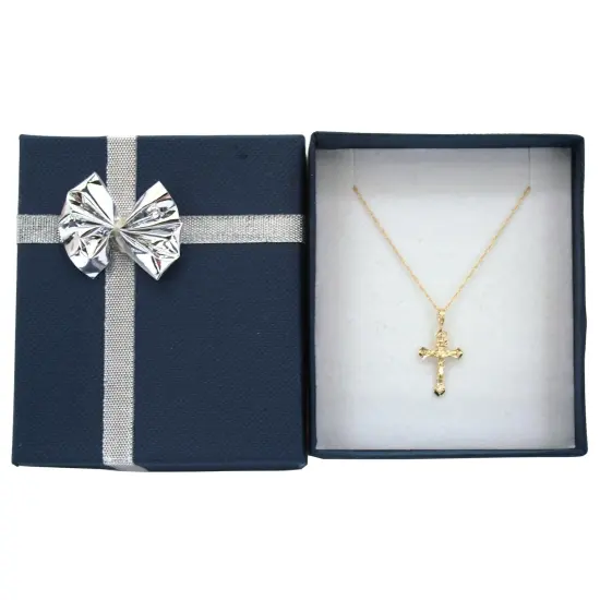 14K Gold INRI Crucifix Charm with 18" Gold Cable Chain & Gift Box {1}