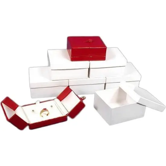 6 Ring Earring Snap Lid Boxes Red Leather Gift Display {1}