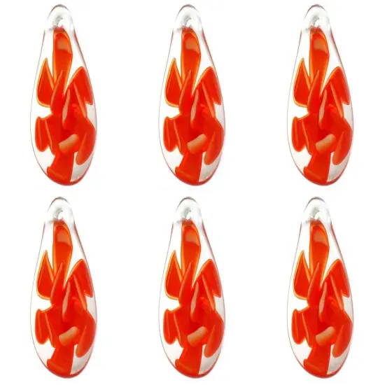 Red Lampwork Glass Pendant Bead Teardrop Flower - Pack of 6 {1}
