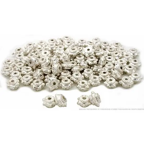 Beaded Rondelle Bali Beads Silver Plated 8mm Approx 100 {1}