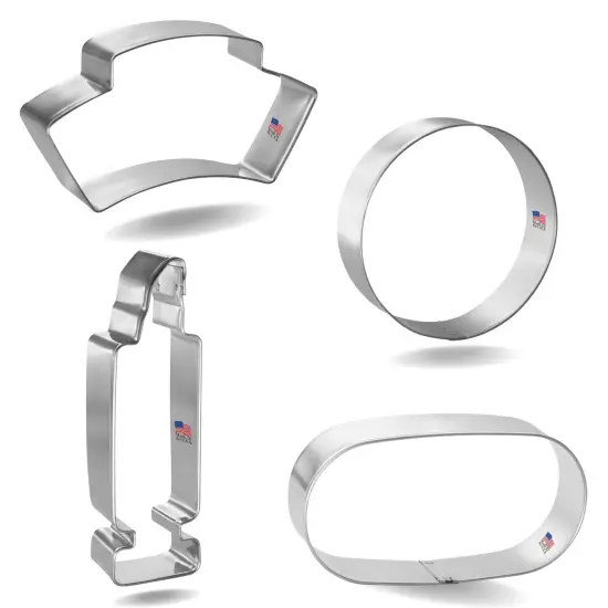 CookieCutter.com Nurse 4 Piece Cookie Cutters Set, Syringe, Hat, Circle Pill, Oval Tablet, Tin Plate Steel, USA {3}