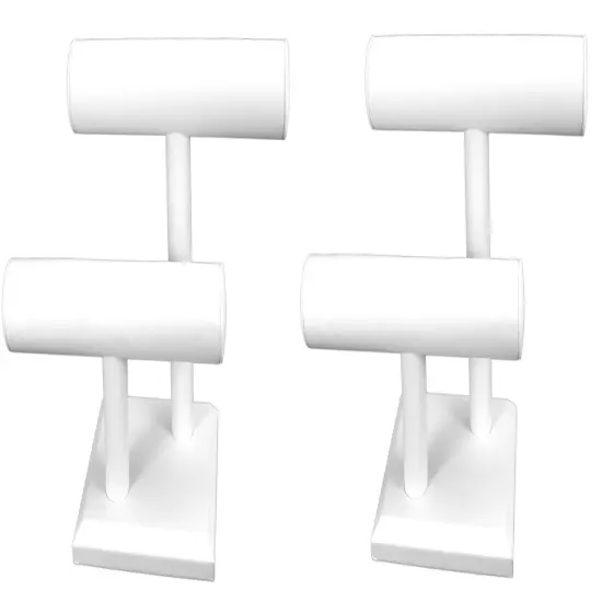 2 Tier White Leather T-Bar Bracelet Watch Jewelry Display Stands 2 Pack {1}