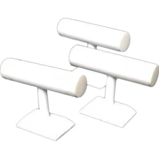 3 White Leather T-Bar Bracelet Necklace Watch Jewelry Displays {1}