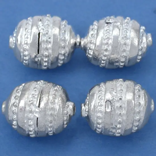 18g Bali Oval Barrel Beads Silver Plt 11.5mm Approx 4 {1}
