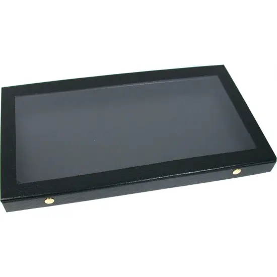 Glass Lid Faux Leather Jewelry Display Cases W/ 32 Slot Flocked Insert Kit 3 Pcs {3}