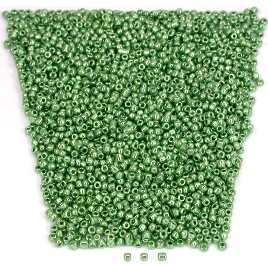 25 Grams Metallic Lt Green Opaque Glass Seed Beads 12/0 {2}