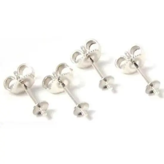 4 Earring post Sterling Silver Pearl Bead Cup Setting {1}