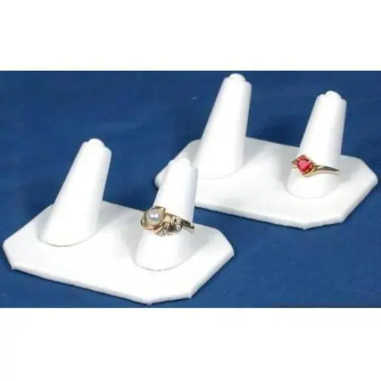 2 Double Ring Showcase Display White Leather Jewelry {1}