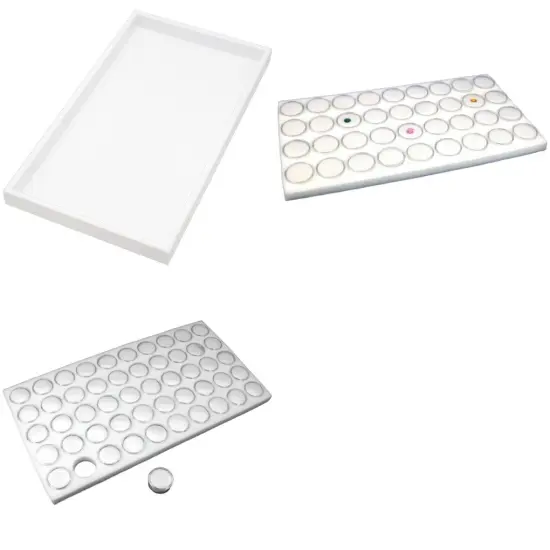4 White Plastic Stackable Jewelry Display Trays w/ White 36 & 50 Gem Jar Inserts {1}