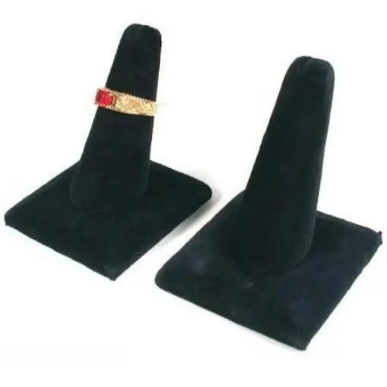 2 Ring Finger Displays Black Velvet Holders Showcases {1}