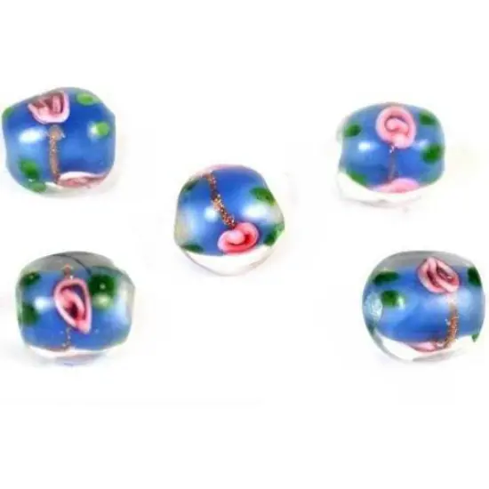 5 Lampwork Flower Glass Beads Jewelry Blue Parts 8mm {1}