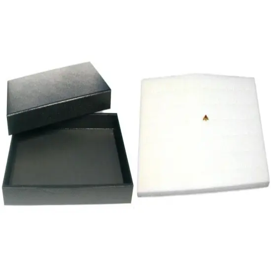 Black Jewelry Display Case (Removable Magnetic Lid) w/ White Foam 72-slot Pad {1}