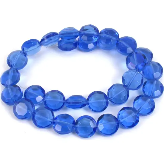 Coin Faceted Fire Polished Chinese Crystal Beads Sapphire 12mm 1 Strand {1}