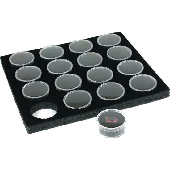 16 Gem Jars Gemstone Tray Showcase Travel Display Black {1}