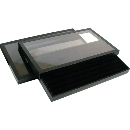 2 Black Velvet Ring Display & Acrylic Lid Travel Tray {1}