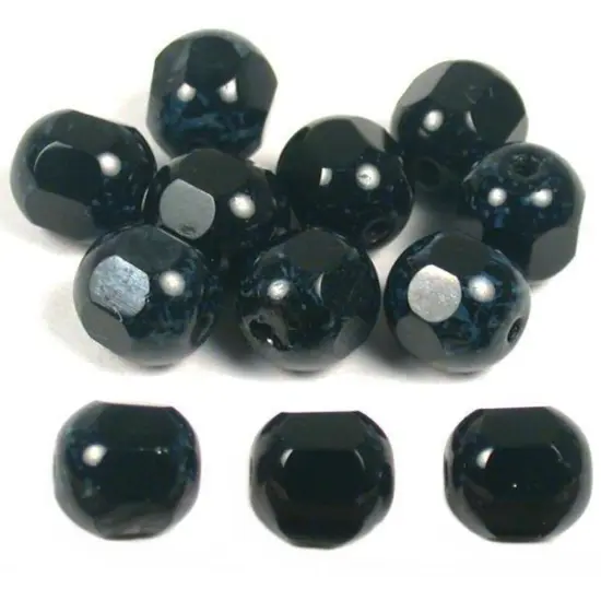 12 Picasso Beads Faceted Window Black Glass Beading {1}