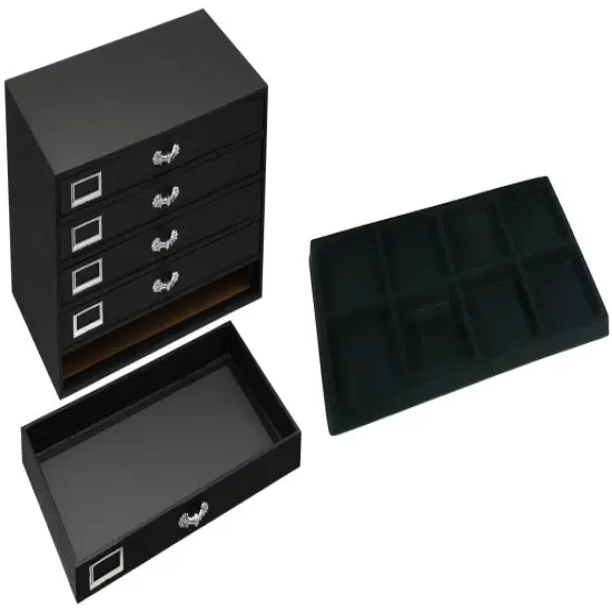 Black FindingKing 5-Drawer Jewelry Storage Case w/ 5 Black 8-slot Plastic Trays {1}