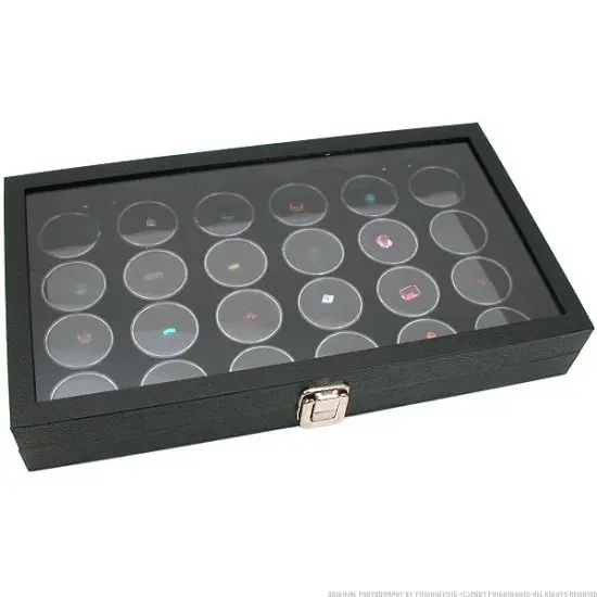Glass Top Jewelry Display Case Box Black 24 Gem Jars {2}