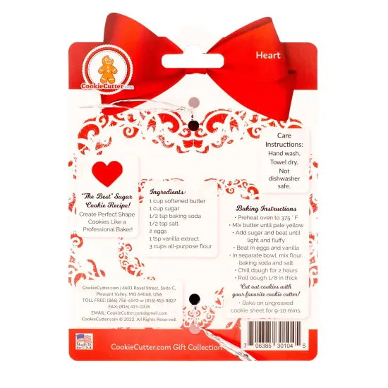 CookieCutter.com Heart Cookie Cutter Set 3 Piece, Hang Tag Cookie Recipe Card, Large, Medium, Small, Tin Plate Steel, USA {2}