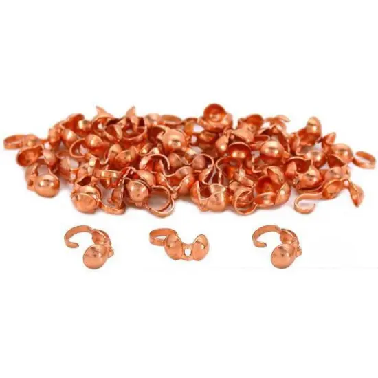 50 Clamshell Bead Tips Jewelry Part Copper Plated {1}