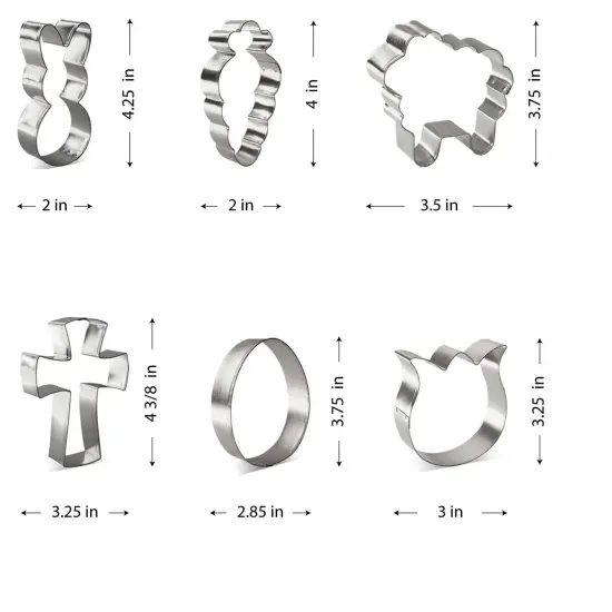 CookieCutter.com Easter 6 Piece Cookie Cutters Set, Easter Bunny, Egg, Carrot, Cross, Sheep, Tulip, Tin Plate Steel, USA {2}