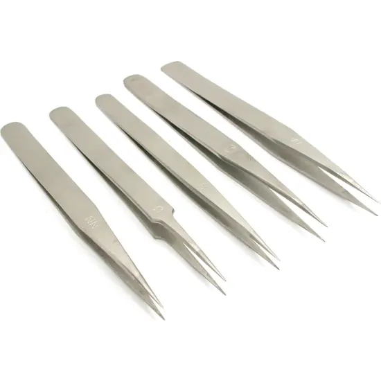 5 Jewelers Tweezers Beading Repair Tool Stainless Steel {1}