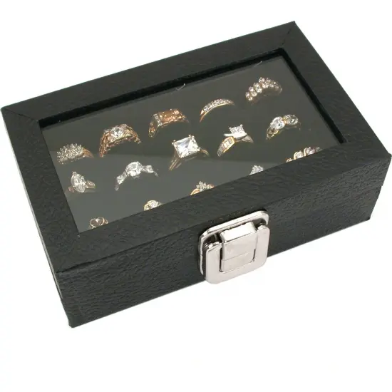 3 Row Ring Jewelry Display/Storage Glass Top Wood New {2}