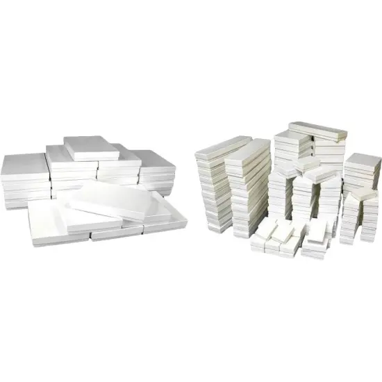White Cotton Filled Jewelry Gift Boxes For Display Showcases Kit 125 Pcs {1}