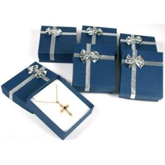 6 Blue Bowtie Pendant & Earring Display Gift Boxes {4}