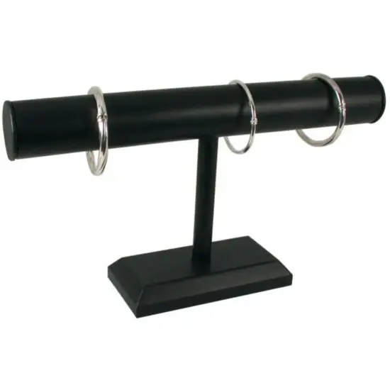 Black Faux Leather Bracelet T-Bar Jewelry Chain Display {1}