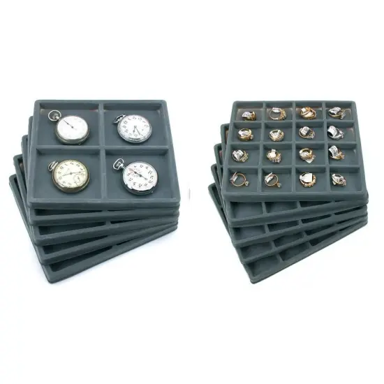 10 Gray Jewelry Display Tray Inserts4 Slot & 16 Slot Trays included in Kit {1}