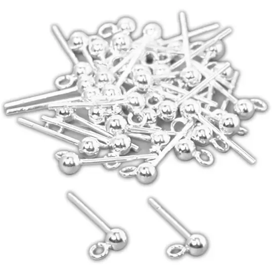 40 Sterling Silver Stud Ball Earrings Post 3mm Parts {1}