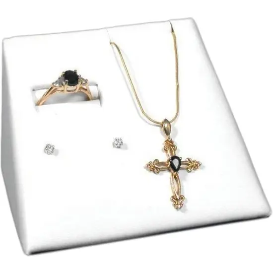 Ring Earring Pendant Display Combo White Leather {1}