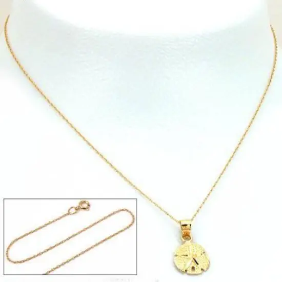 14K Gold Sand Dollar Charm 18" Chain Jewelry {2}
