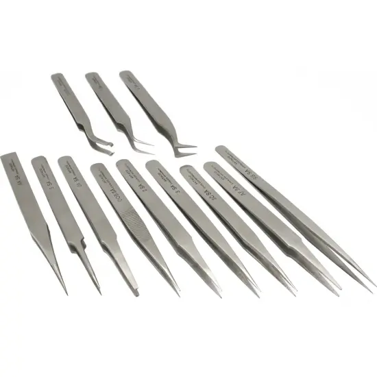 12Pc Antimagnetic Stainless Steel Tweezers Tool Set {1}