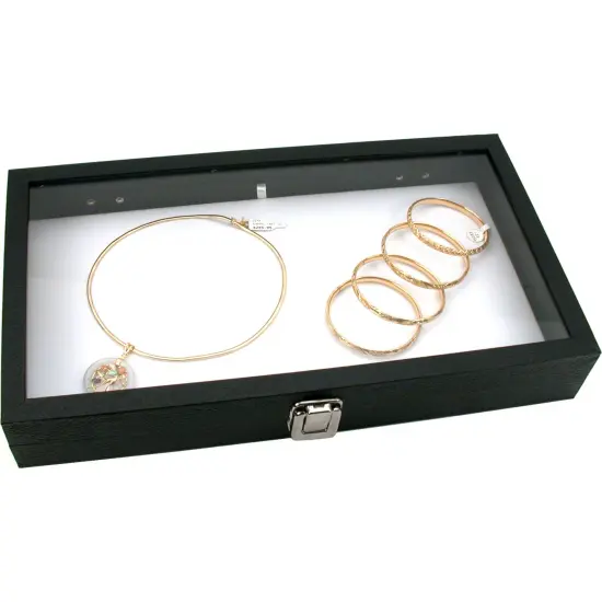 White Velvet Insert Glass Top Jewelry Display Case New {2}