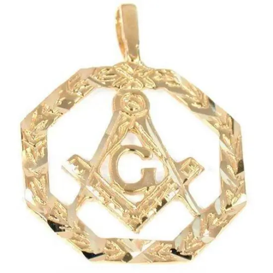 14K Gold Freemason Charm & 18" Chain {1}