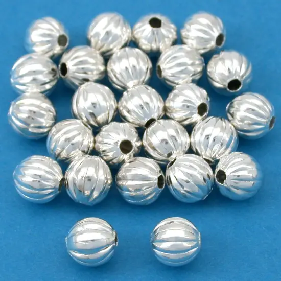 25 Real Silver Plated Round Metal Fluted Beads 6mm New {1}