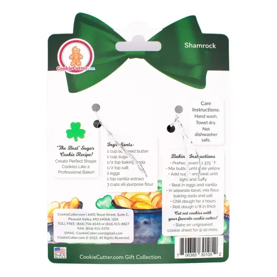 CookieCutter.com Shamrock Three Leaf Clover Cookie Cutter Set 3 Piece, Hang Tag Cookie Recipe Card, Large, Medium, Small, Tin Plate Steel, USA {2}