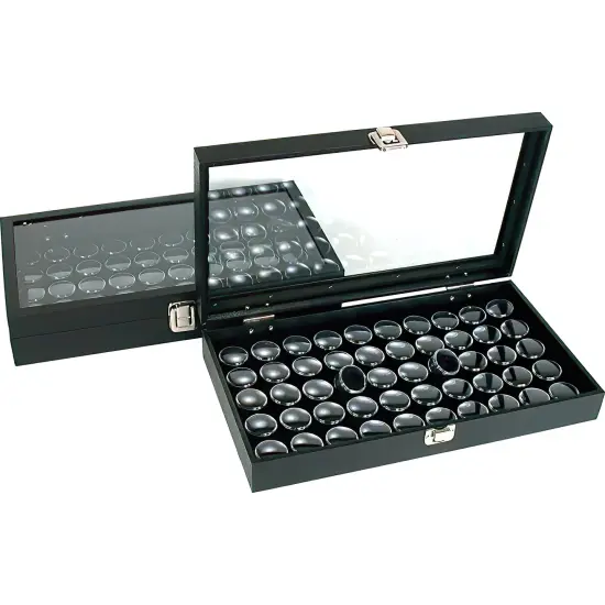 100 Gem Jars Black Display Tray Glass Lid Travel Tray {1}
