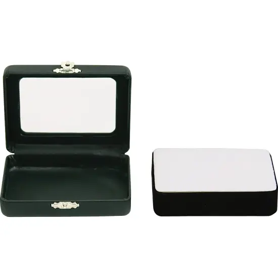 Black Leather Glass Top Gem Box Loose Stone Jewelry Case Display with Clasp {2}