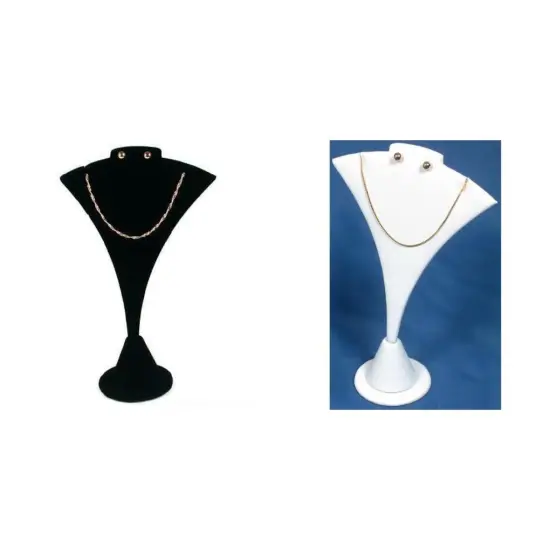 Black Velvet & White Faux Leather Bust Jewelry Display Showcase Stand Kit 2 Pcs {1}