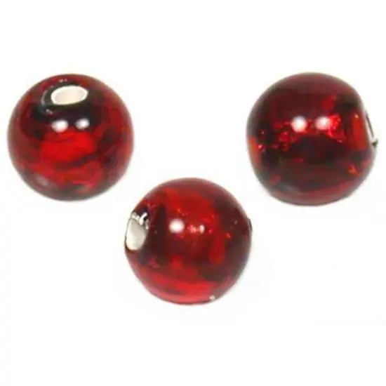 Lampwork Round Silver Foil Glass Beads Red 6mm 3Pcs {1}