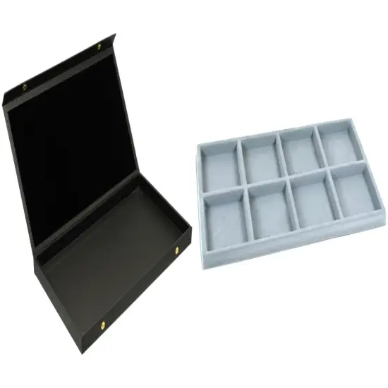 Black Faux Leather Jewelry Case w/ 1 Gray 8-slot Plastic Tray (Snap Close Lid) {1}