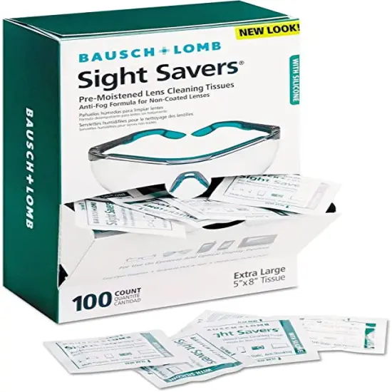 Bausch & Lomb 8576 Sight Savers Pre-Moistened Anti-Fog Tissues with Silicone, 100/Box {1}